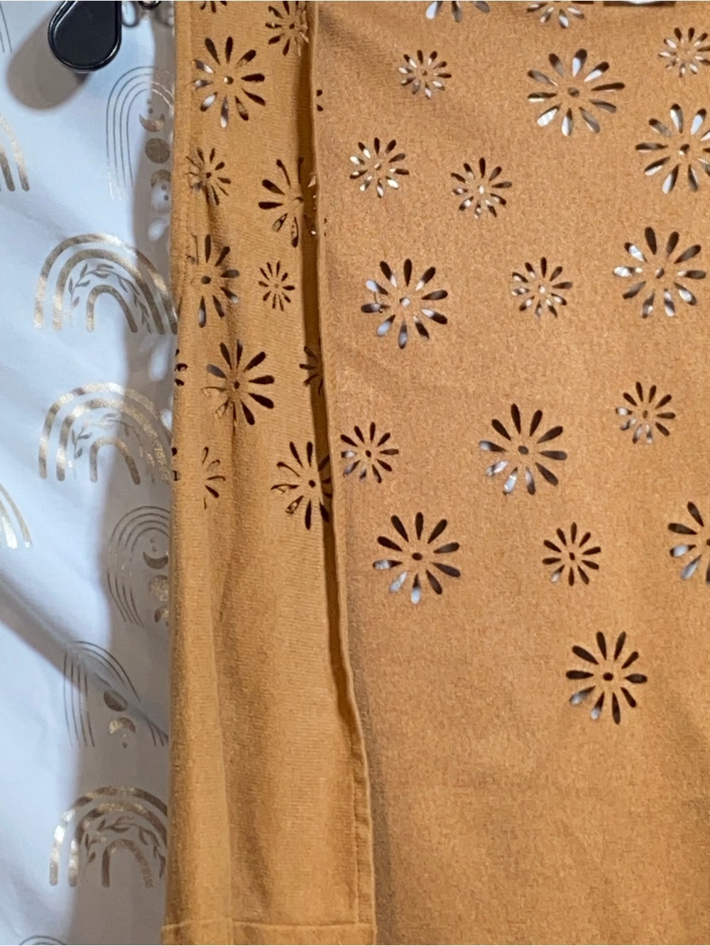 Suede Fringe Vest with Laser-Cut Floral Details - Camel - Picture 4 of 7